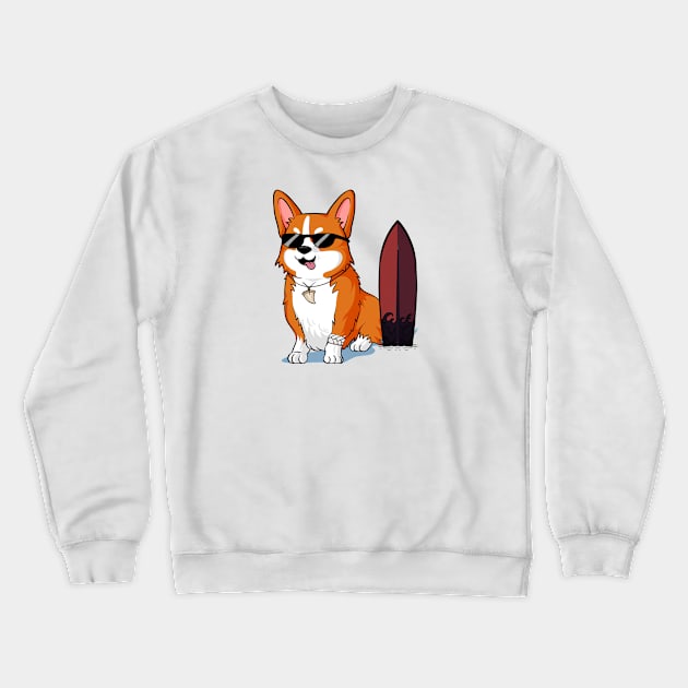 Surfing Corgi Crewneck Sweatshirt by Tropical Corgi's